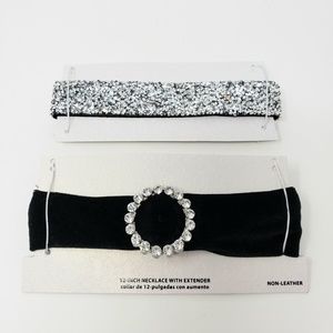 Lot of 2 Chokers Necklaces Chunky Rhinestones